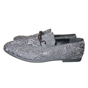 ASOS Jacquard Charcoal Velvet Chain Embellished Driving Loafers Moccasins size 9